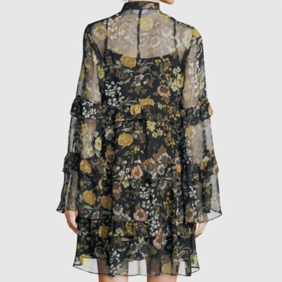 Robert Rodriguez Floral Tired Ruffle Silk Dress S Black Sheer Boho Whimsygoth - Picture 2 of 12